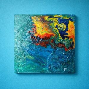 Abstract Blue and Yellow Canvas Art - 6"x6"